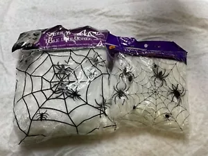 2 - Spider Webbing Includes 4 Prop Spiders Packet Halloween Decor Scary Haunted - Picture 1 of 4