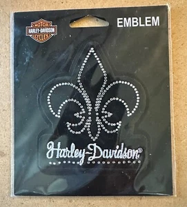Harley Davidson® Rhinestone FleurDeLis Emblem Sew On BLK/White Bling NIP Sturgis - Picture 1 of 2
