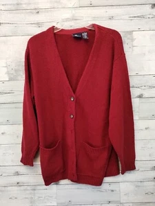 Vintage Lizsport Red Cardigan Chunky Deep Pockets - Picture 1 of 5