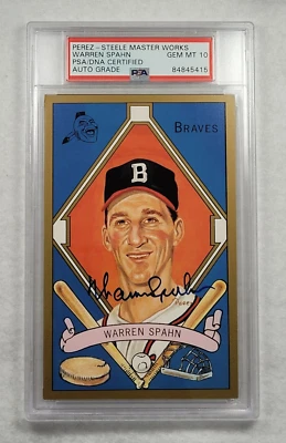 WARREN SPAHN Signed Perez Steele Postcard-HOF-MILWAUKEE BRAVES-PSA 10 Auto - Image 1 of 4