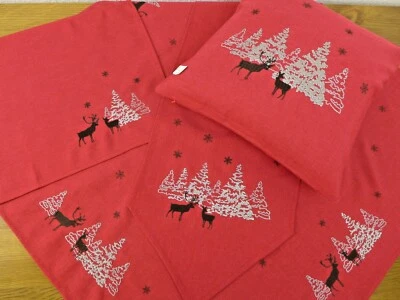 Tischdecke Mitteldecke Tischläufer Größenwahl Winter rot Reh Hirsch W-131  - Bild 1 von 2