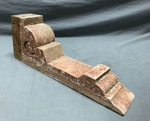 Single Antique Small Shabby Red Wood Corbel Porch Bracket Vintage Old 469-23B Cover