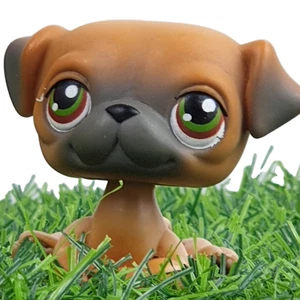 Vtg Littlest Pet Shop Dog #2 PUG Brown Gen 1 2004 Green Brown Eyes Red Magnet Vg - Picture 1 of 10