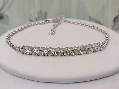 Pulseira de prata esterlina 925 PAJ com barra de pedras preciosas transparentes 6,5"-7,75" (adj. comprimento) - Imagem 1 de 4