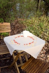 Vervaco Cross Stitch Tablecloth Kit Poppies And Vanilla Flowers 32" x 32" - Picture 1 of 2