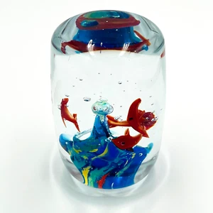 Studio Art Cupola Vetro Fermacarte Pesci Acquario con Onde Vintage anni 90 Retrò - Foto 1 di 12