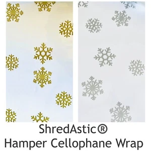 ShredAstic large Christmas SNOWFLAKE cellophane wrap for hampers GOLD / SILVER - Picture 1 of 10