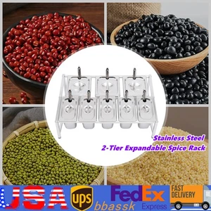 2-Tier Expandable Spice Rack, Stainless Steel Organizer Shelf w/Pans Ladles Lids - Bild 1 von 12