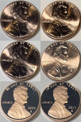 2024 2025 6 Coin Lincoln Cent PDS Set w/Uncirc PD, Proof S (Final Lincolns?) - Image 1 of 4