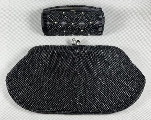 Cartera clutch de colección con cuentas de semillas Kisslock forrada satinada con estuche para lápiz labial *Leer* - Imagen 1 de 11