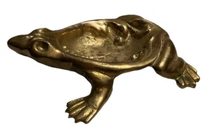 VTG Figural Brass Frog Trinket Coin Ashtray Decorative Dish Retro Whimsey - Picture 1 of 8