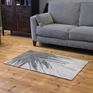 Handmade Cowhide Patchwork Rug: Grey Hair-On Leather (48" x 31") - Picture 1 of 9