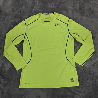 Camiseta de Compresión Nike Pro Combat Hombres L Lima Neón Ajustada Rendimiento Crew Foto 1 de 4