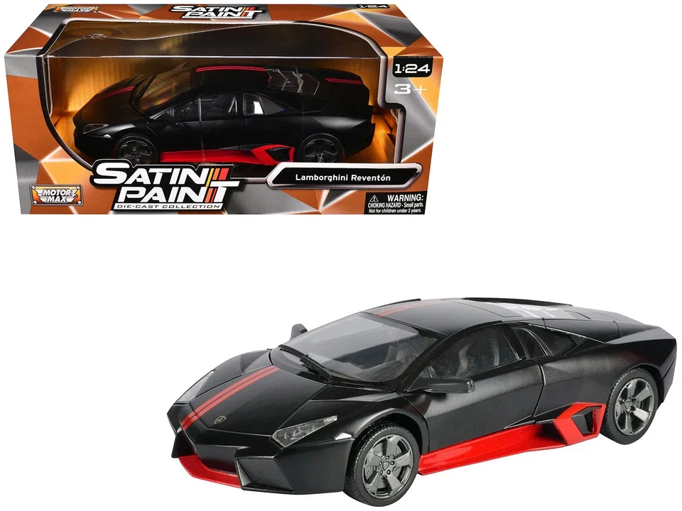 Lamborghini Reventon Matt Black with Red Stripes "Satin Paint" Series 1/24 Dieca - Image 1 of 4