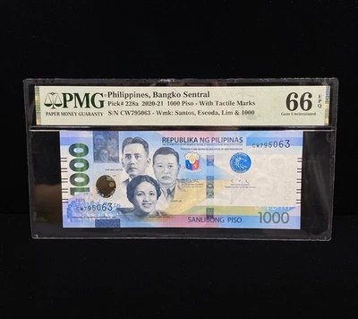 2020 Philippines Bangko Sentral 1000 Piso 228a With Tactile Marks UNC PMG 66 EPQ - Image 1 of 2