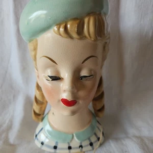vintage Green Ceramic Lady With Braids. eye lashes broken  - Picture 1 of 9