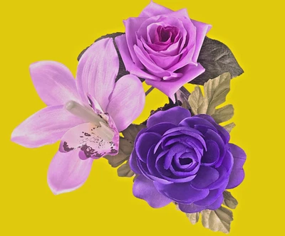 Plumas de flores de seda Orquídea Cymbidium Purple Ranunculus, rosa y lavanda Cymbidium Foto 1 de 4