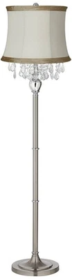 Modern Floor Lamp 62 1/2" Tall Brushed Nickel Crystal Ivory Linen Drum Shade - Image 1 of 3