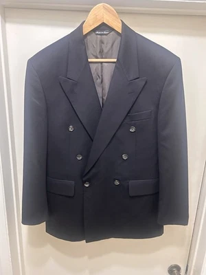 Blazer Aquascutum Abrigo Deportivo Chaqueta Doble Pecho Negro Lana Pura Corto De Colección Foto 1 de 4