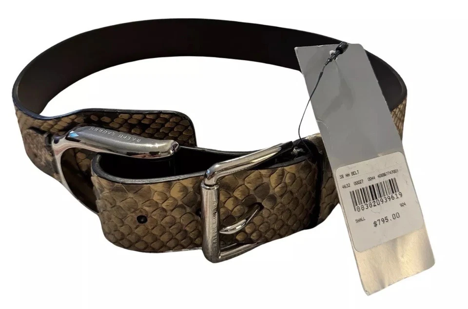 全新带标签 $795 Ralph Lauren 紫色标签意大利制造 Python 38 毫米皮带蛇形时尚 — 第 1/4 张图片