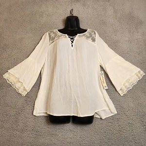 Wrangler Women's Large Ivory Cream Lace Detail Flutter Sleeve Flowy Top - Picture 1 of 15