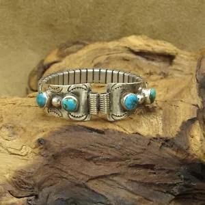 Vintage Sterling Expandable Adjustable Native American Turquoise Watch Band - Picture 1 of 5