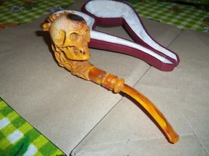 SADIK YANIK MEERSCHAUM PIPE OSSO TESCHIO & ARTIGLIO con CUSTODIA SPECIALE BELL'ASPETTO! - Foto 1 di 7