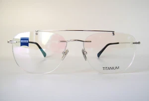 Zeiss Titanium 56-17 145 Germany Large Rimless Silver Eyeglass Mens Bifocal able - Picture 1 of 23