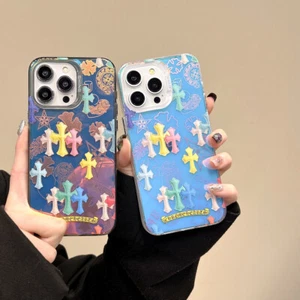 For iPhone 16 15 14 13 Pro Max Colorful Cross Pattern Silicone Shockproof Case - Picture 1 of 24