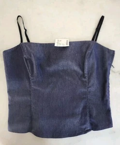 Vintage BEBE Kyla Corset Dark Indigo Denim Stretch Bustier Top Y2K NWT Unworn - Picture 1 of 7