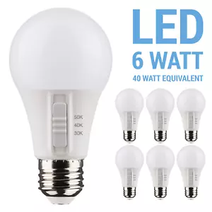 6 Pack S11770 LED 120V 6W =40W A19 Medium E26 CCT Selectable 3000K 4000K 5000K - Picture 1 of 11