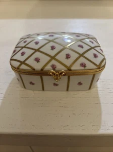 Authentische Limoges Floral Rosa Rosen & Gold Schmuckschatulle Limoges Frankreich - Bild 1 von 9