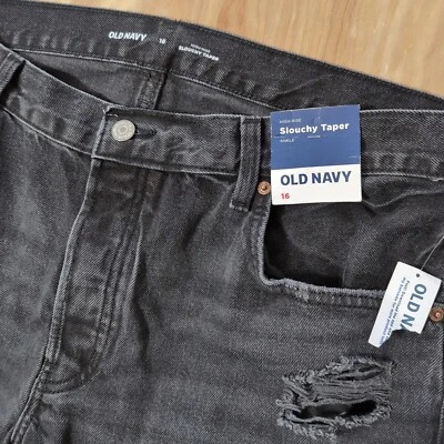 NUEVO Pantalones Old Navy para mujer talla 16 38x27" negros holgados cónicos tiro alto nuevos con etiquetas Foto 1 de 4