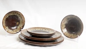 Canonsburg CAN38 Carefree Ironstone Fruit Dessert Bowl USA Brown Drip Green Tone - Picture 1 of 3