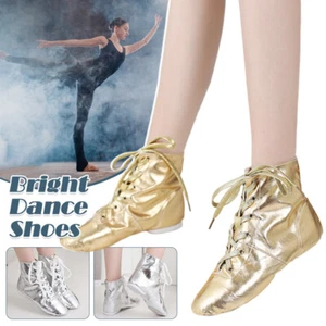 Womens Ballet Dancing Boot Shoes Low Heel Soft Sole Canvas Jazz Salsa Footwear - Picture 1 of 16