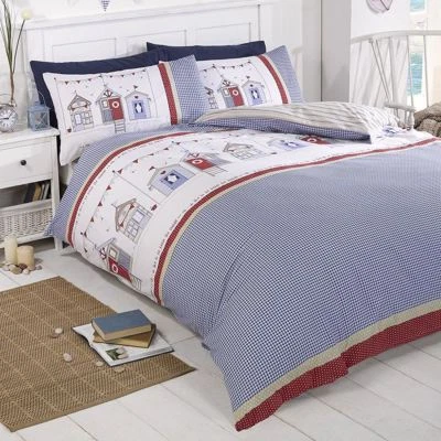 RAPPORT BEACH HUT DOUBLE DUVET COVER SET REVERSIBLE SEASIDE BEDDING