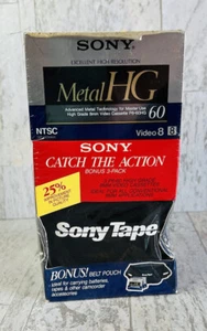 NEW Lot Of 3 Sony P6-60HG MetalHG 8mm Hi8 Video Cassette Tapes w/ Belt Pouch - Picture 1 of 6
