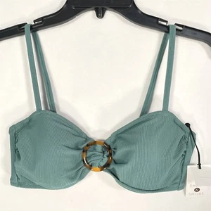 Shade & Shore Bikini Top Womens Size 34B Underwire Ribbed Ring Front Green - Picture 1 of 12