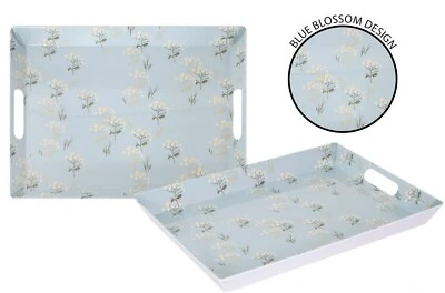 Large Melamine Snack Tray Tea Coffee Drinks Blue Blossom Design 38.5 x 28.5cm - Image 1 of 2