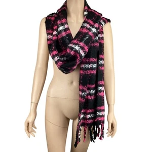 Victorias Secret Pink & Black Plaid Fringed Scarf For Women - Picture 1 of 6