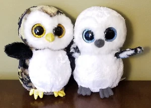 LOT~2 TY BEANIE BOOS 6" OWLS~WHITE 2014 "SPELLS" & CAMO 2016 "OWLIVER" NO TAGS - Picture 1 of 11