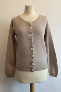 Johnstons of Elgin 100% Cashmere Cardigan Womens Small Beige Button Up - Picture 1 of 7