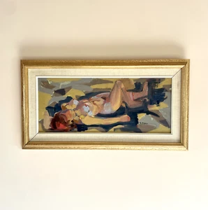 Framed Swedish Abstract Mid-Century Modernist Nude Woman Vintage Oil Painting - Picture 1 of 7