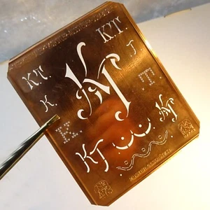 KT K T TK monogram initials letter copper stencil antique LARGE family name sign - Picture 1 of 9