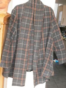 Laura Ashley grey/orange checked wool-mix waterfall short coat large never worn