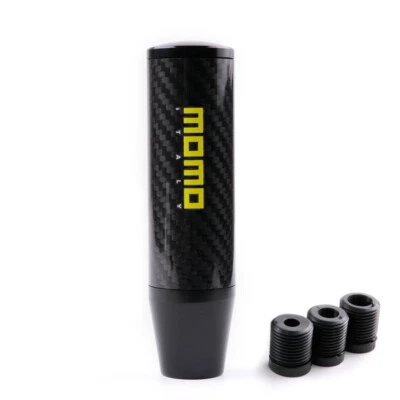 13CM Black Universal MOMO Racing Aluminum Carbon Fiber Gear Shift Knob Shifter - Image 1 of 4