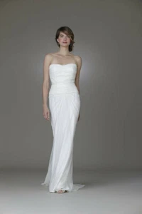Amy Kuschel Kai Wedding Dress 10 Ivory Tulle Netting Sheath Strapless Beads USA - Picture 1 of 11