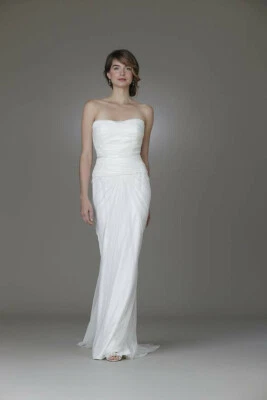 Amy Kuschel Kai Wedding Dress 10 Ivory Tulle Netting Sheath Strapless Beads USA - Image 1 of 4