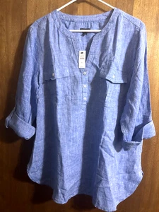 TALBOTS * Leinen Camp Hemd * Chambray blau * geschwungener Saum * Damen Größe XL * Neu mit Etikett! - Bild 1 von 7