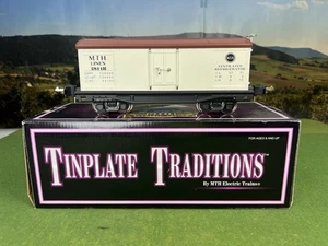 MTH TINPLATE TRADITIONS O GAUGE 2814R REEFER CAR WHITE & BROWN 10-8025 VERY NICE - Picture 1 of 18